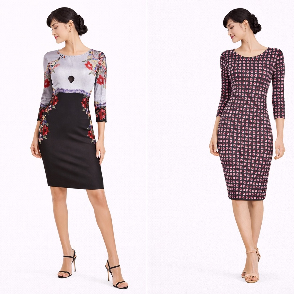 Reversible Bodycon Dress – Floral Art Print & ANIMA POP Geometric | Size 8